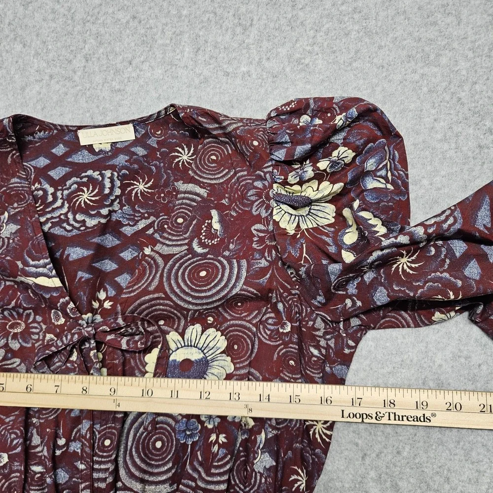Ulla Johnson Floral Tie Front Blouse Puff Sleeve Bohemian Top Size 4